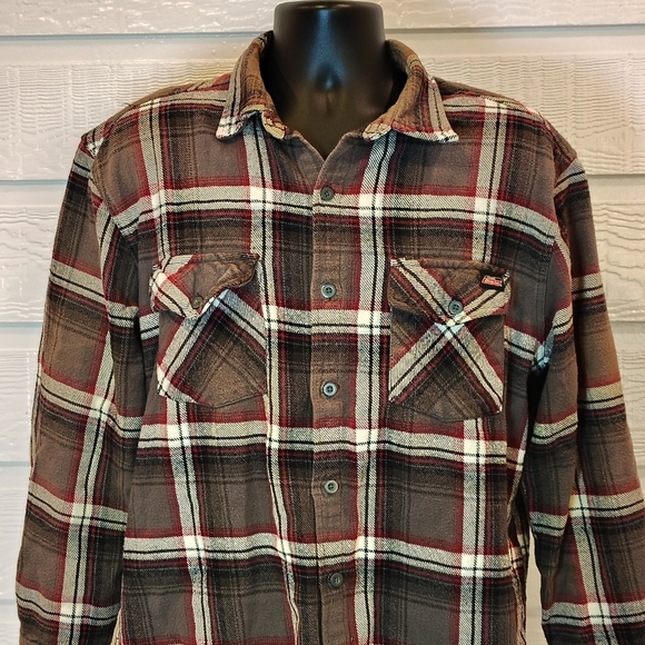 DICKIES LG 42-44 100% COTTON FLANNEL WORK SHIRT GRUNGE DISTRESSED FALL WINTER - Picture 1 of 9